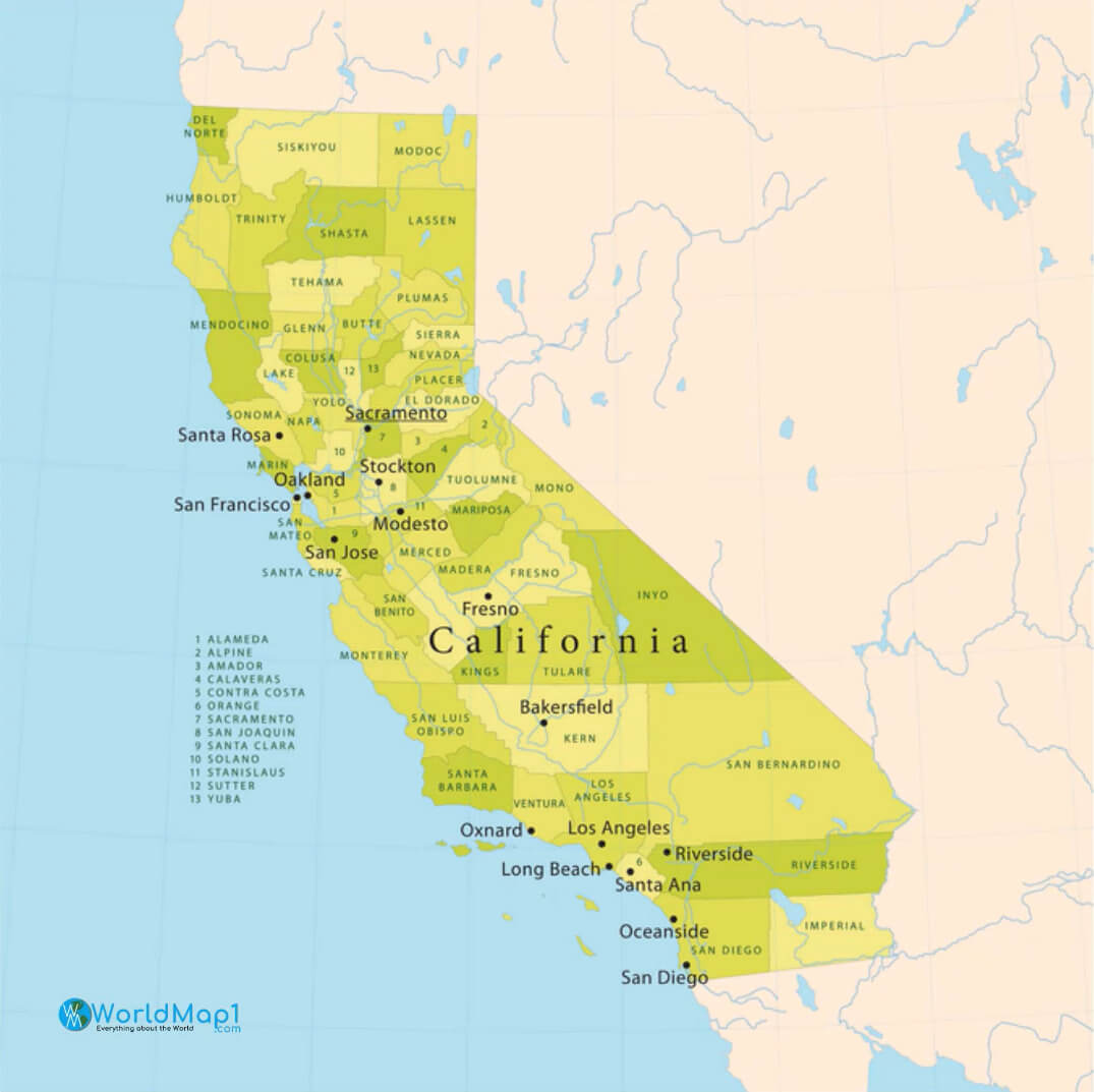 California Counties and Cities Map